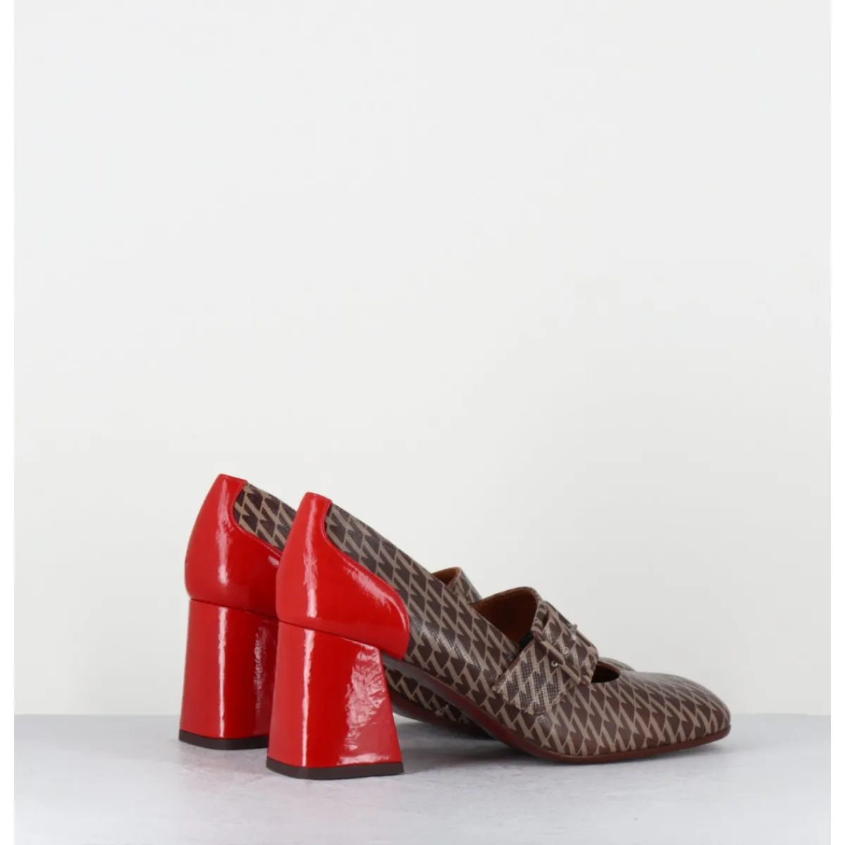 Chaussures^CHIE MIHARA Mary-Jane à talon en cuir imprimé pied-de-poule & talon vernis rouge - SYSA GALLO TESTA