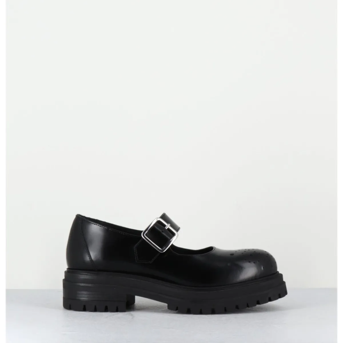 Chaussures^OA NON FASHION Mary-Jane en cuir glacé semelle épaisse - AL108 ABRASIVATO NERO NOIR