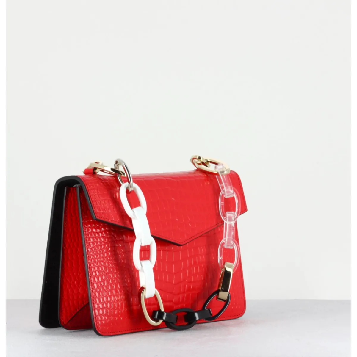 Les Sacs^LES PETITS JOUEURS Mini Pixie Chunky Chain - Croco ROUGE