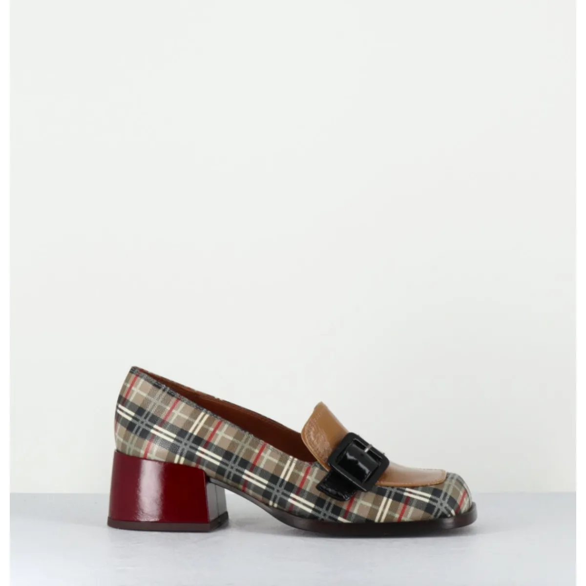 Mocassins | Chaussures^CHIE MIHARA Mocassins à petit talon cuir imprimé tartan & boucle - BUCLE SCOTCH CLASSIC