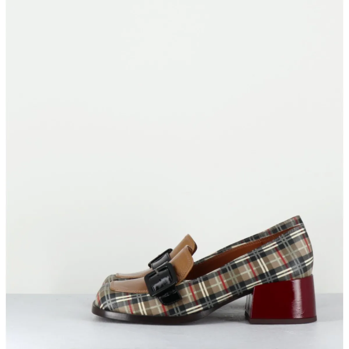 Mocassins | Chaussures^CHIE MIHARA Mocassins à petit talon cuir imprimé tartan & boucle - BUCLE SCOTCH CLASSIC