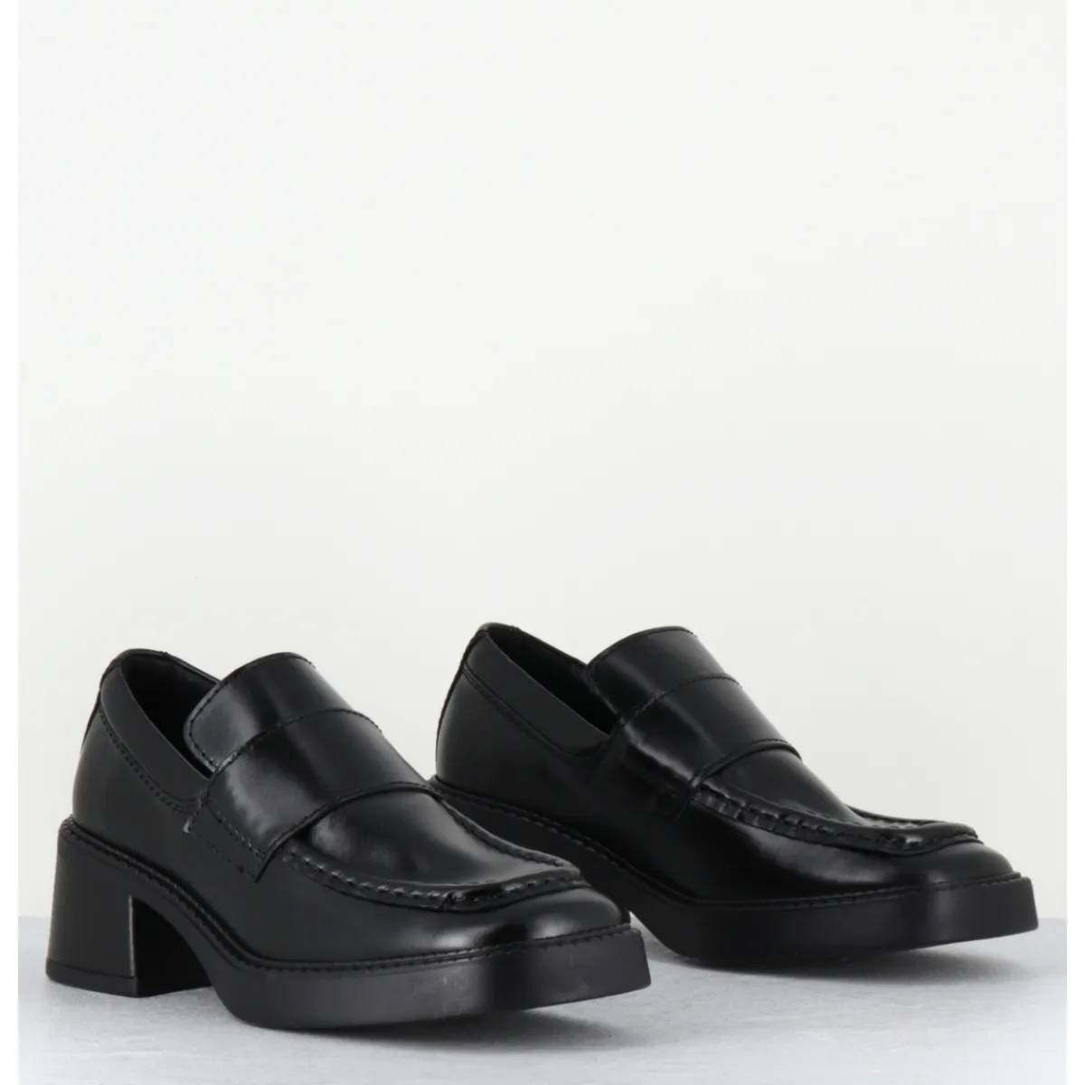 Mocassins | Chaussures^E8 BY MIISTA Mocassins à talon en cuir bout carré - KARINA BLACK LOAFERS NOIR