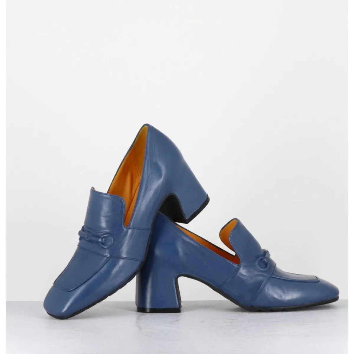 Mocassins | Chaussures^MARA BINI Mocassins à talon en cuir souple jean - F511 SETA JEANS BLEU