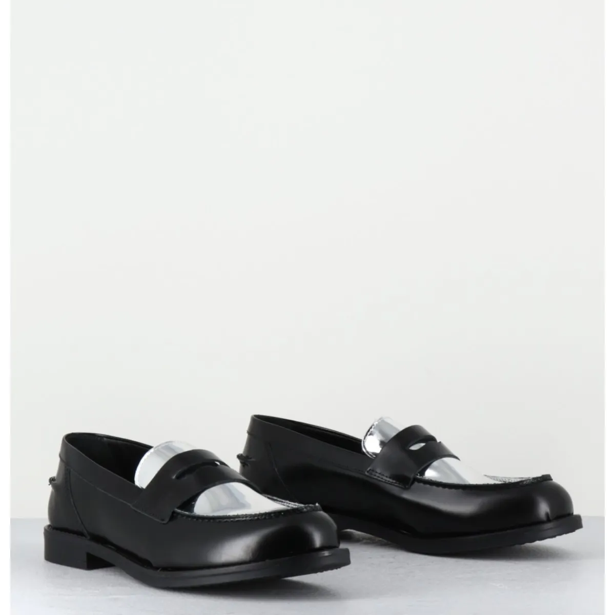 Mocassins | Chaussures^OA NON FASHION Mocassins en cuir glacé noir & argent - AL103 NERO ARGENTO