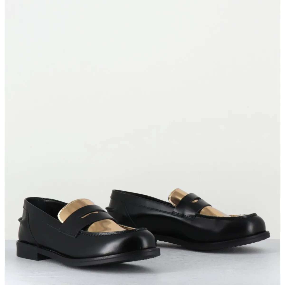 Mocassins | Chaussures^OA NON FASHION Mocassins en cuir glacé noir & or - AL103 NERO ORO