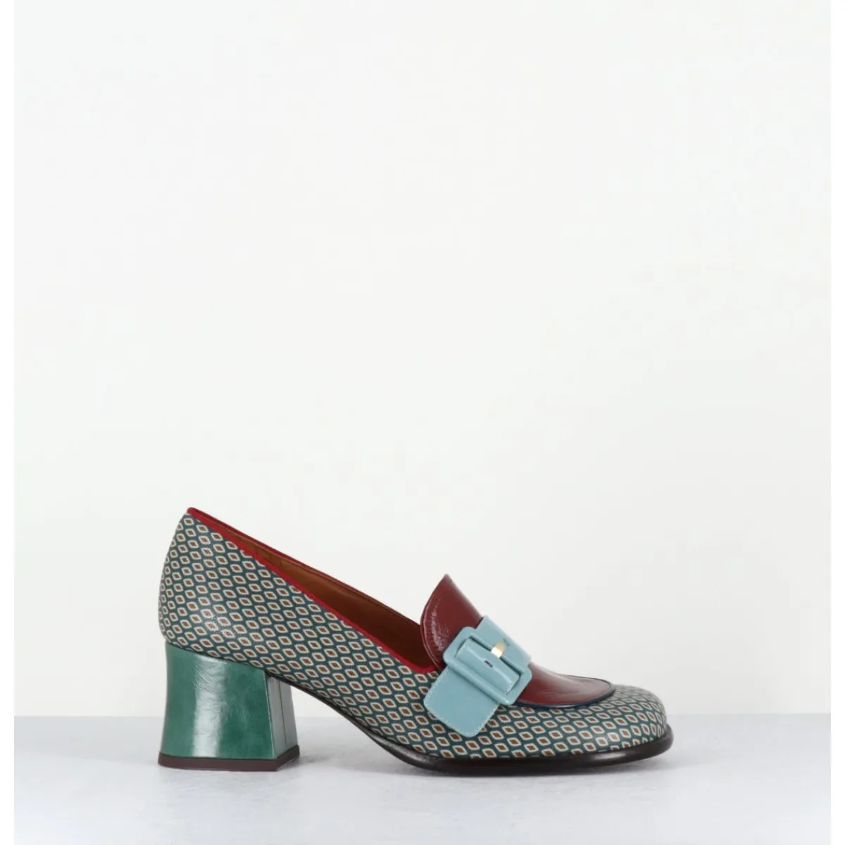 Mocassins | Chaussures^CHIE MIHARA Mocassins petit talon cuir imprimé rétro multi - MEISIN44 SHOWER BLUE