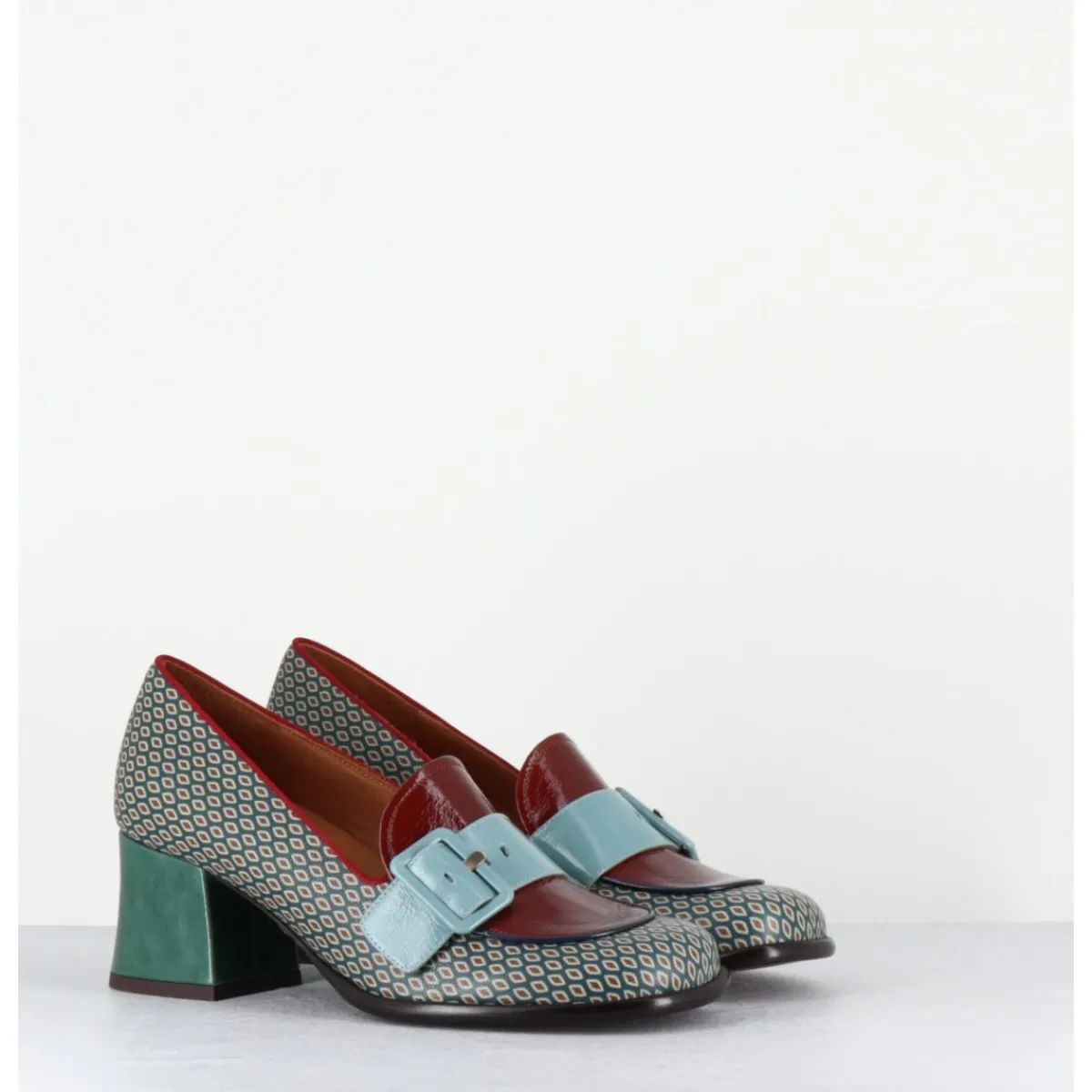 Mocassins | Chaussures^CHIE MIHARA Mocassins petit talon cuir imprimé rétro multi - MEISIN44 SHOWER BLUE