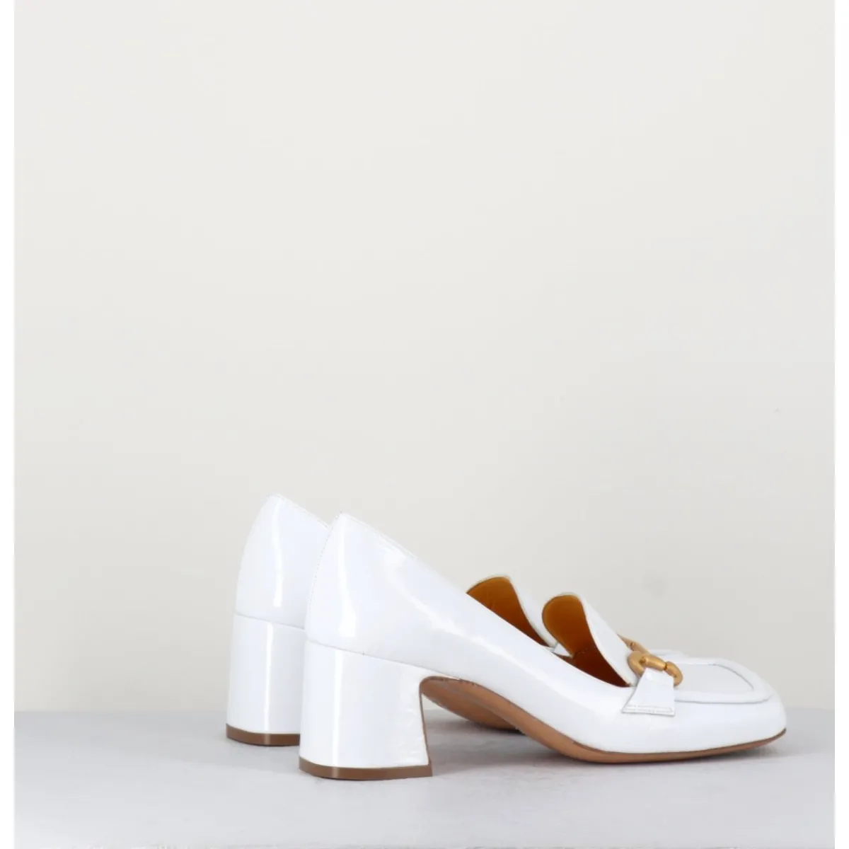 Mocassins^MARA BINI Mocassins petit talon naplak & mors doré - Q167 NAPLAK WHITE BLANC