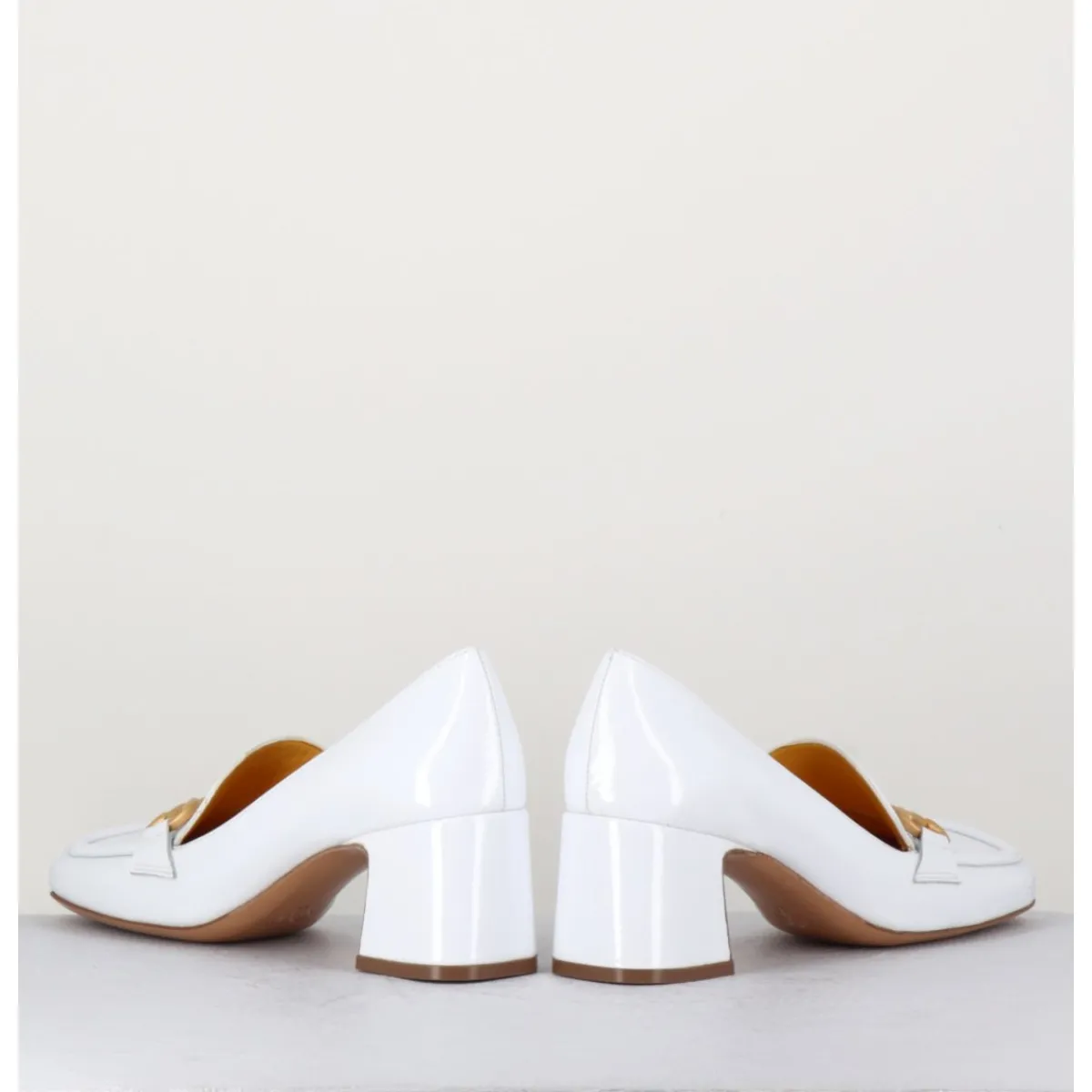 Mocassins^MARA BINI Mocassins petit talon naplak & mors doré - Q167 NAPLAK WHITE BLANC
