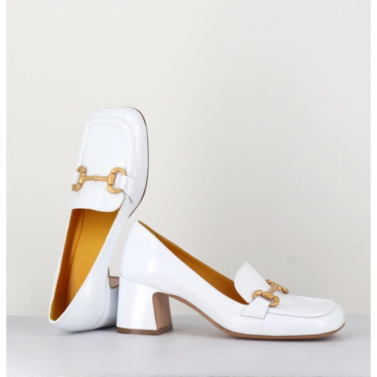 Mocassins^MARA BINI Mocassins petit talon naplak & mors doré - Q167 NAPLAK WHITE BLANC