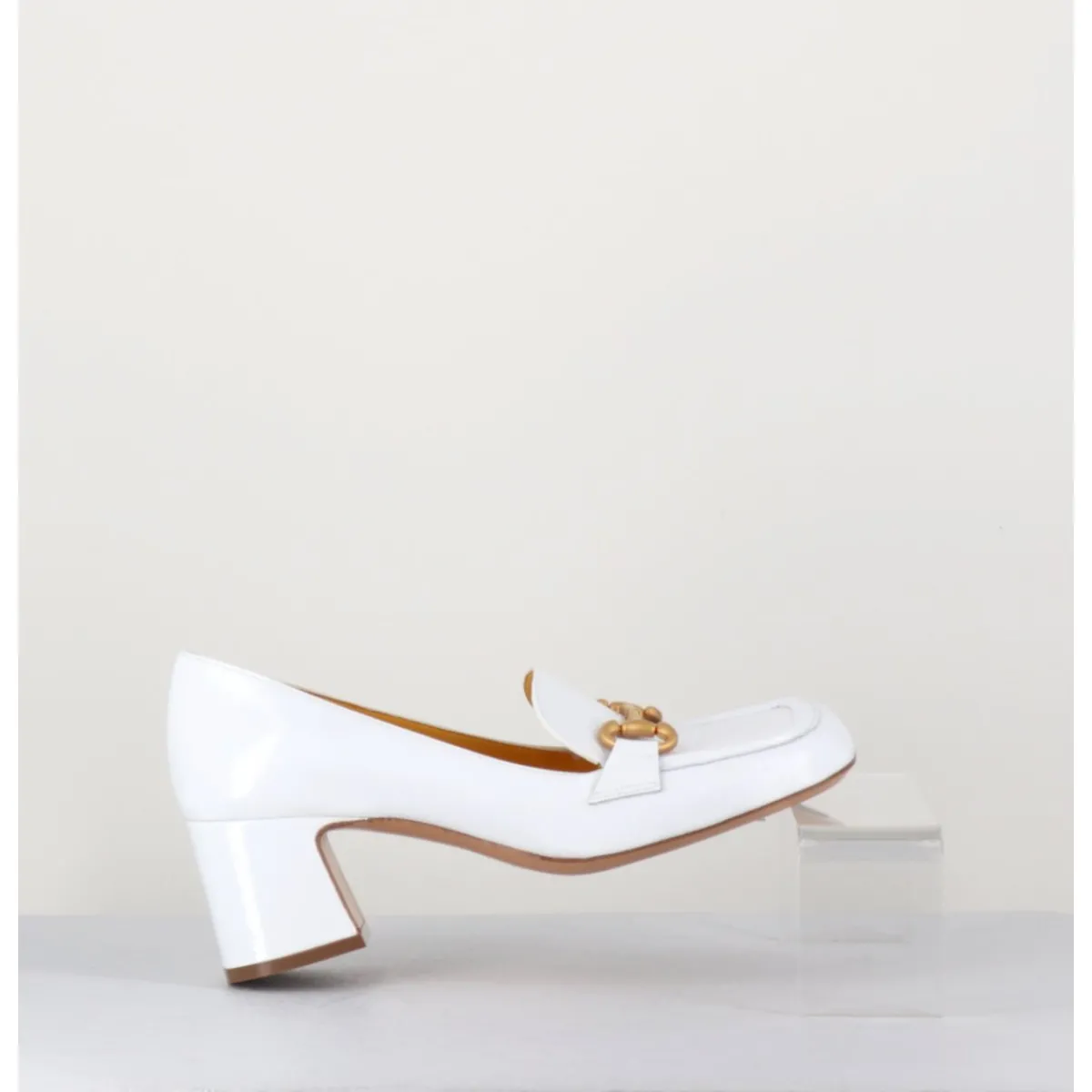 Mocassins^MARA BINI Mocassins petit talon naplak & mors doré - Q167 NAPLAK WHITE BLANC