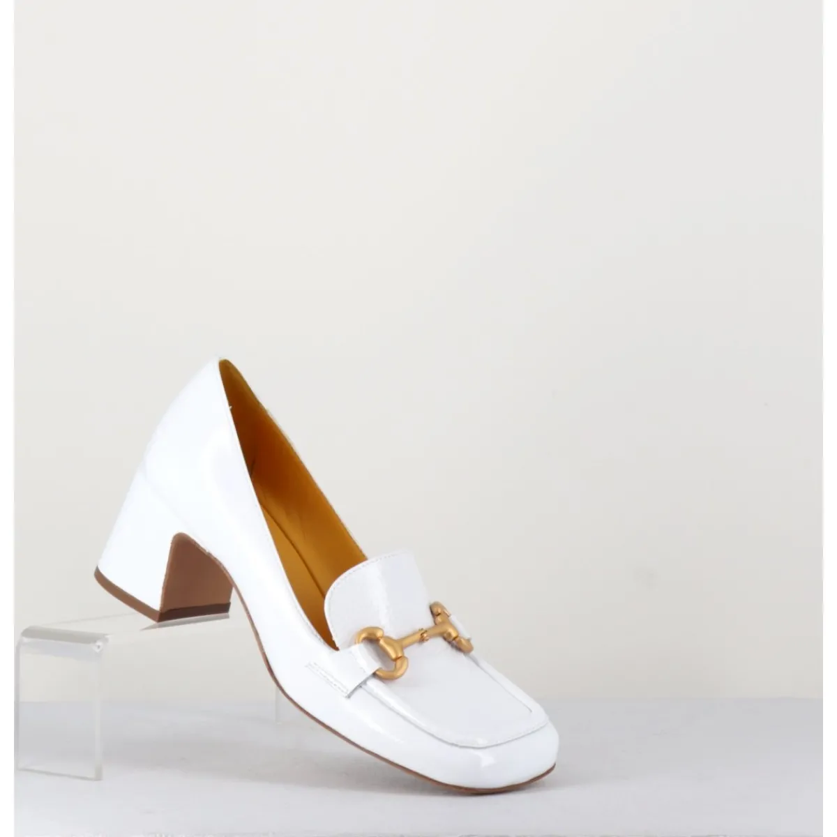 Mocassins^MARA BINI Mocassins petit talon naplak & mors doré - Q167 NAPLAK WHITE BLANC
