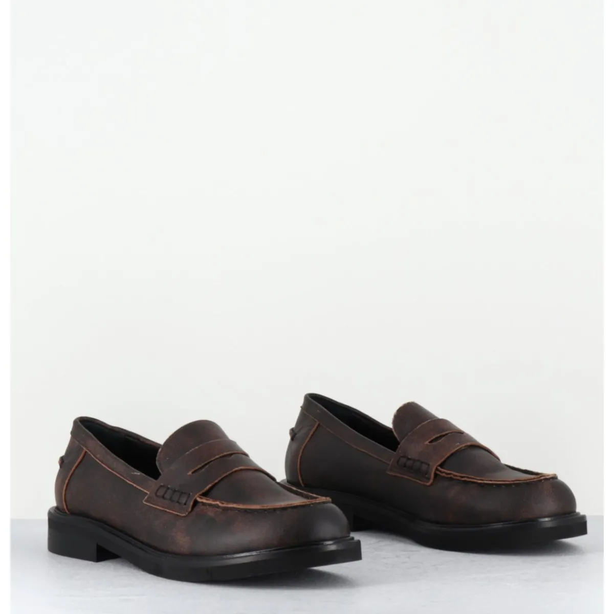 Mocassins | Chaussures^GARRICE LAB Mocassins plats à bout rond en cuir cuir effet vintage - CHINO SOUL MERINGA MARRON