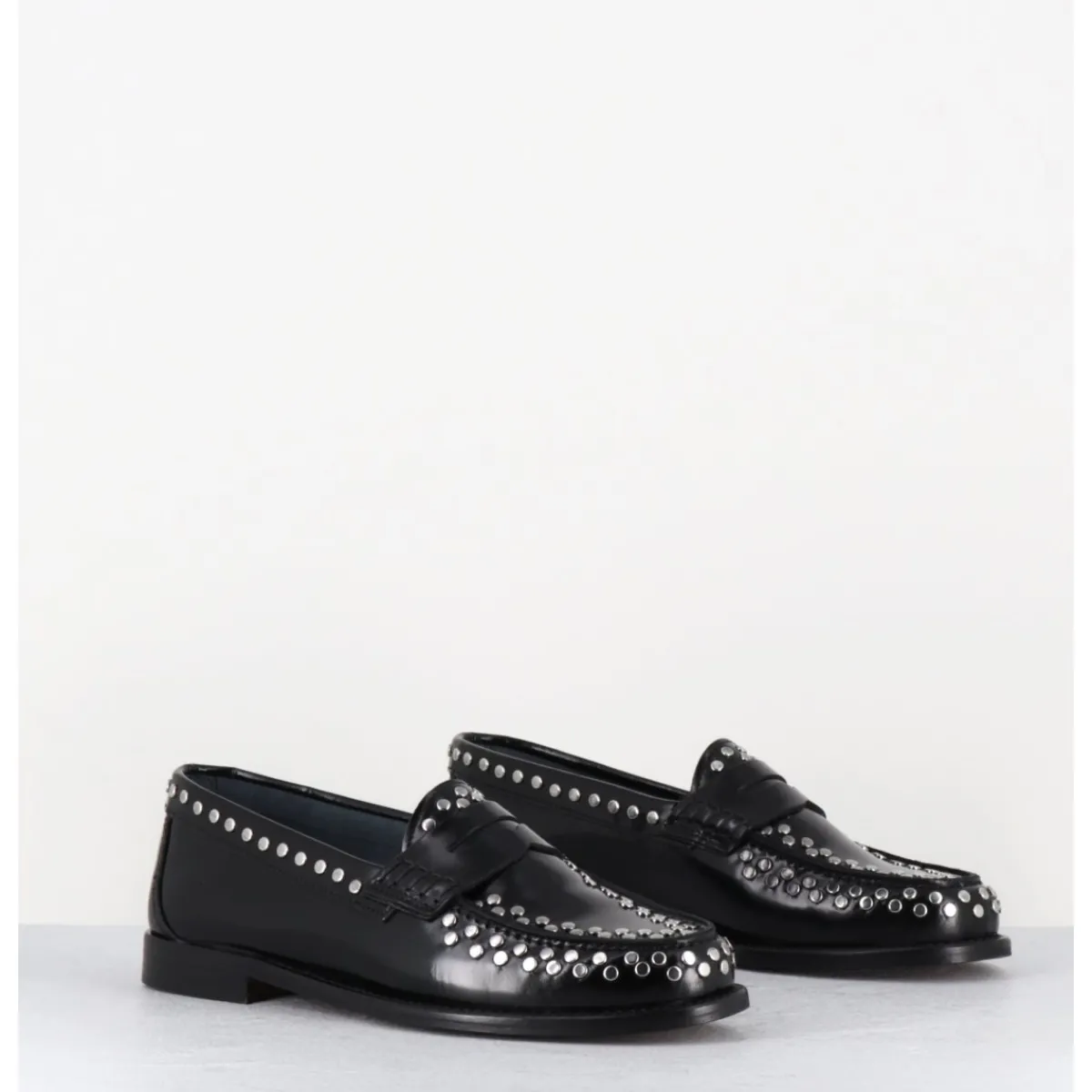 Mocassins | Chaussures^GARRICE LAB Mocassins plats en cuir glacé & rivets argent - TORE ABRA NERO NOIR