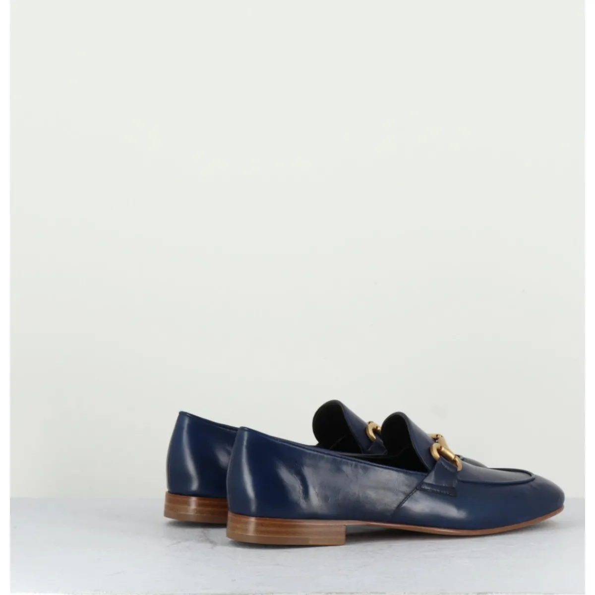 Mocassins^MARA BINI Mocassins plats en cuir souple bleu & mors doré - N125 MARINE