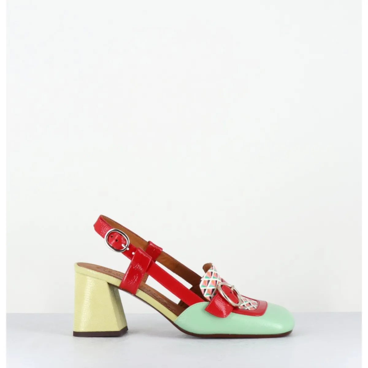 Mocassins | Chaussures^CHIE MIHARA Mocassins slingback motif rétro vert jaune rouge - SUYLI SANDONIS MENTA