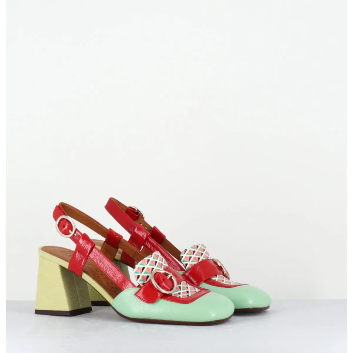 Mocassins | Chaussures^CHIE MIHARA Mocassins slingback motif rétro vert jaune rouge - SUYLI SANDONIS MENTA