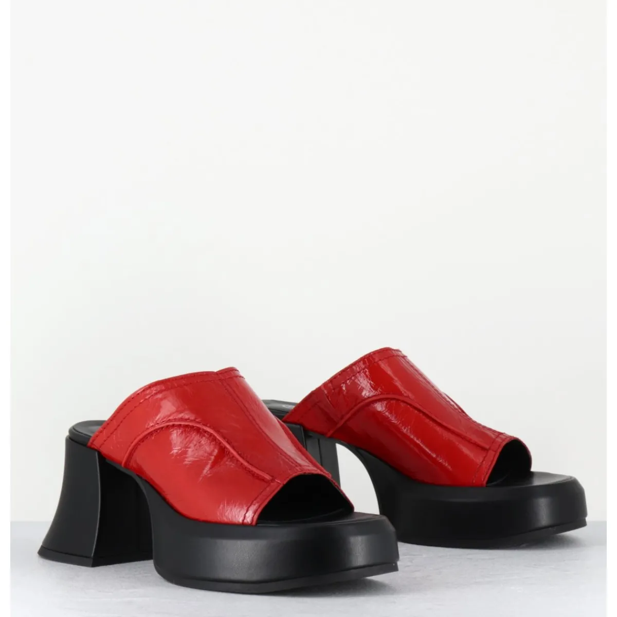Plateformes^E8 BY MIISTA Mules à plateformes 70s cuir & surpiqûres - LOTA RED SANDAL ROUGE