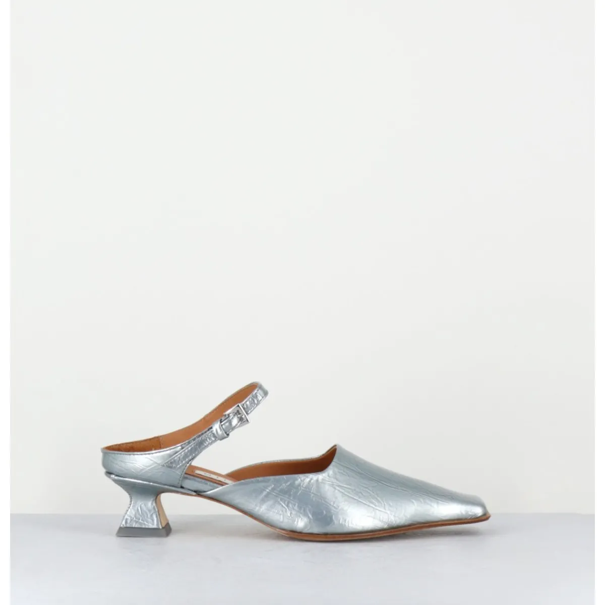 Chaussures^MIISTA Mules bout carré petit talon en cuir irisé ciel - DELF BLUE COURT BLEU
