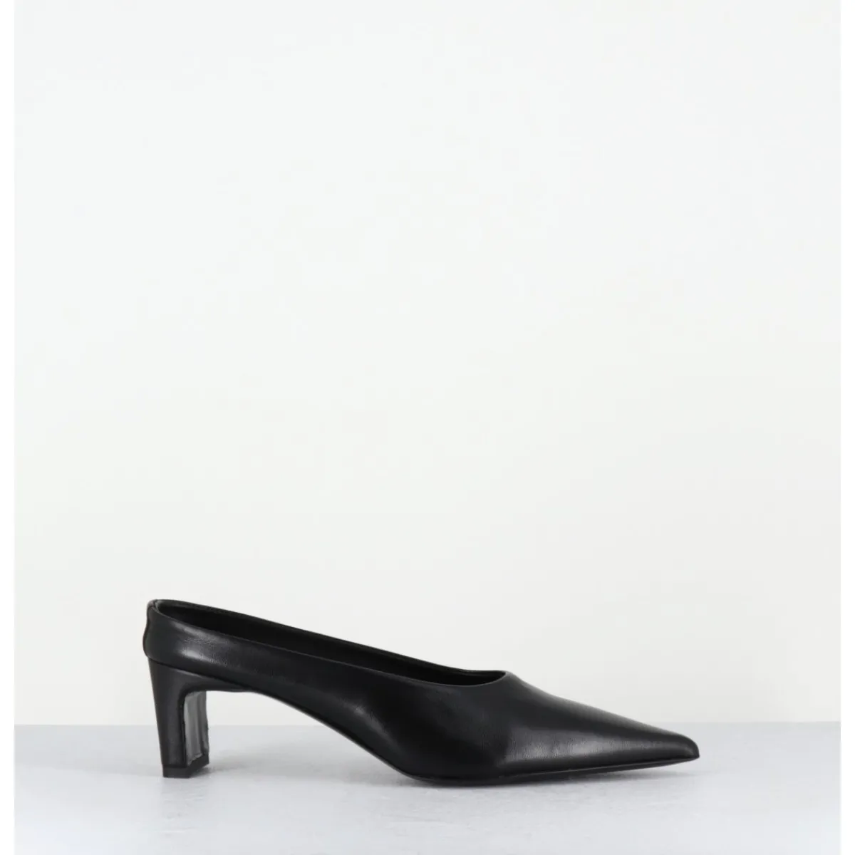Chaussures^TO&CO Mules bout pointu petit talon en cuir - MULP BLACK COWHIDE NOIR