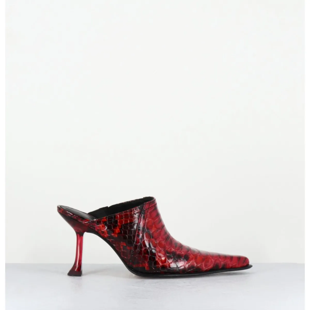Chaussures^MIISTA Mules bout pointu talon plexi en cuir imprimé serpent - ASHLYN SNAKE MULES ROUGE