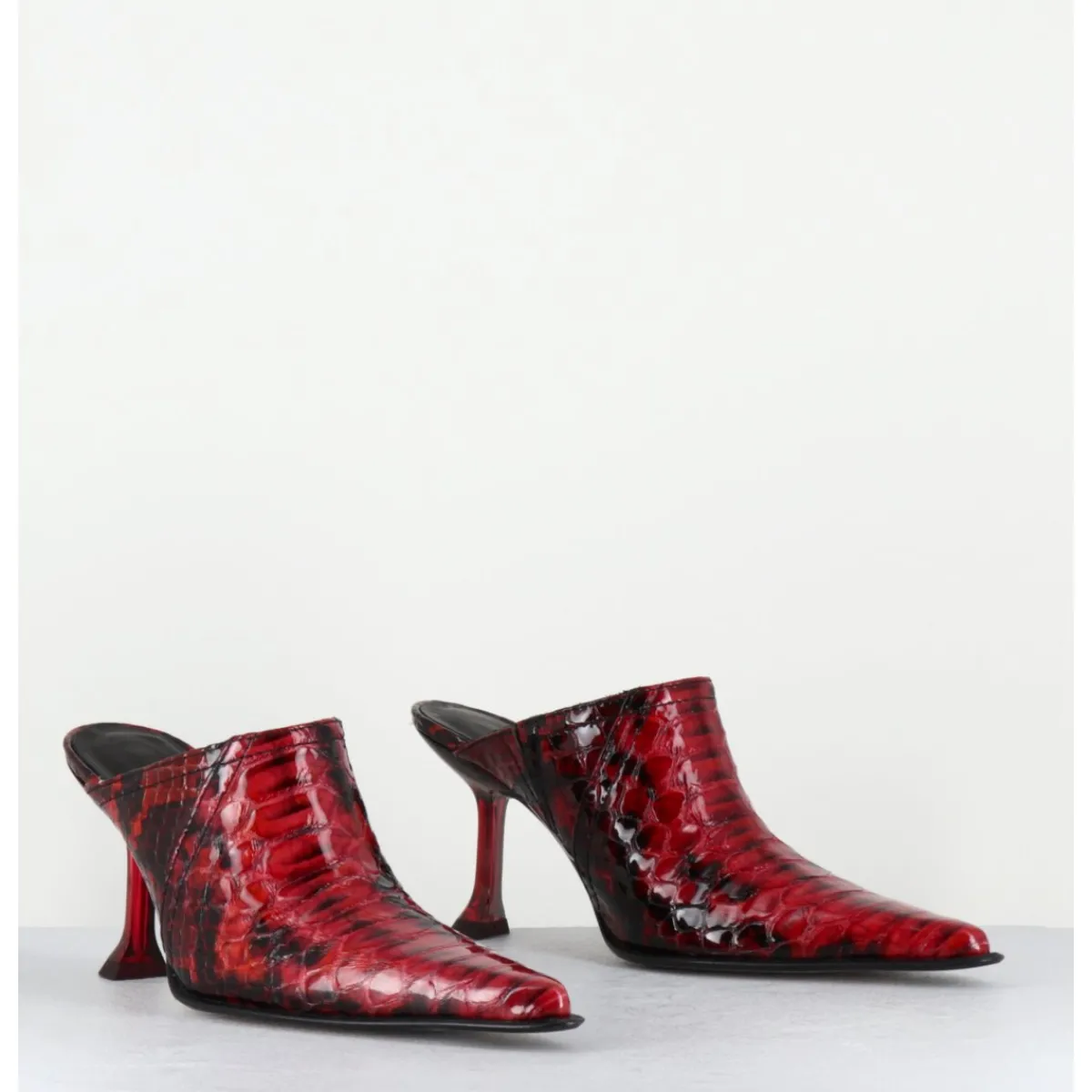 Chaussures^MIISTA Mules bout pointu talon plexi en cuir imprimé serpent - ASHLYN SNAKE MULES ROUGE