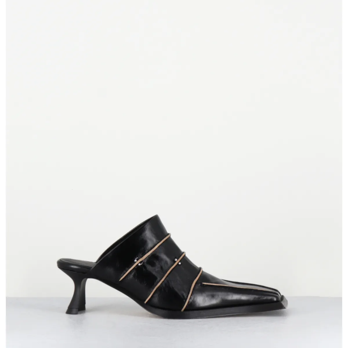 Chaussures^MIISTA Mules cuir & piercings bout carré petit talon - TATTI BLACK MULES NOIR