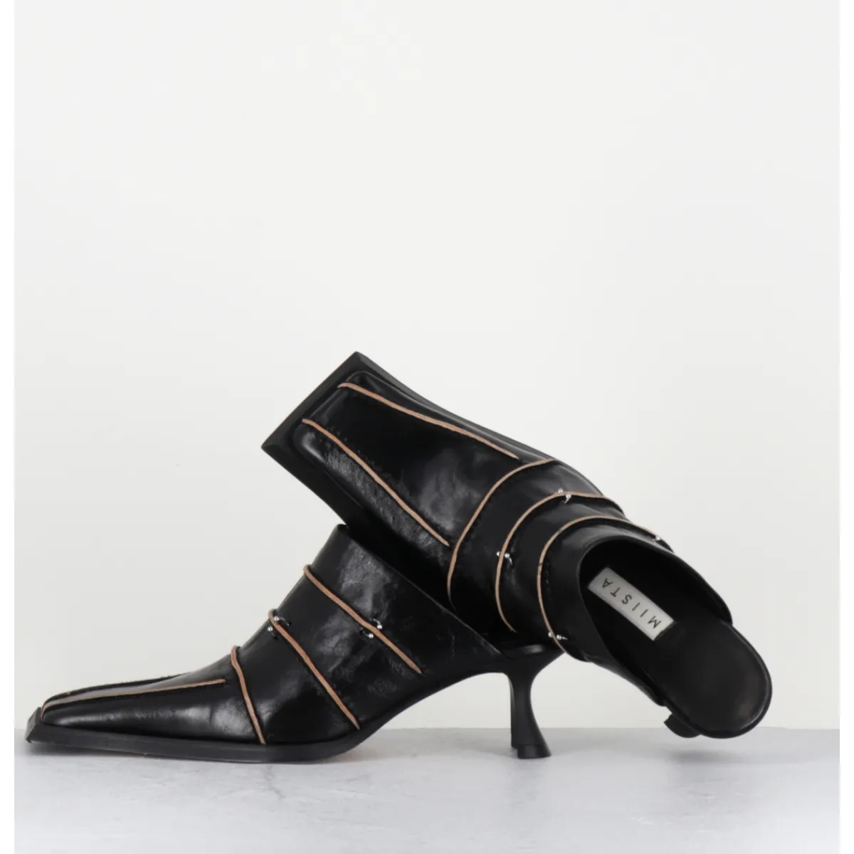 Chaussures^MIISTA Mules cuir & piercings bout carré petit talon - TATTI BLACK MULES NOIR