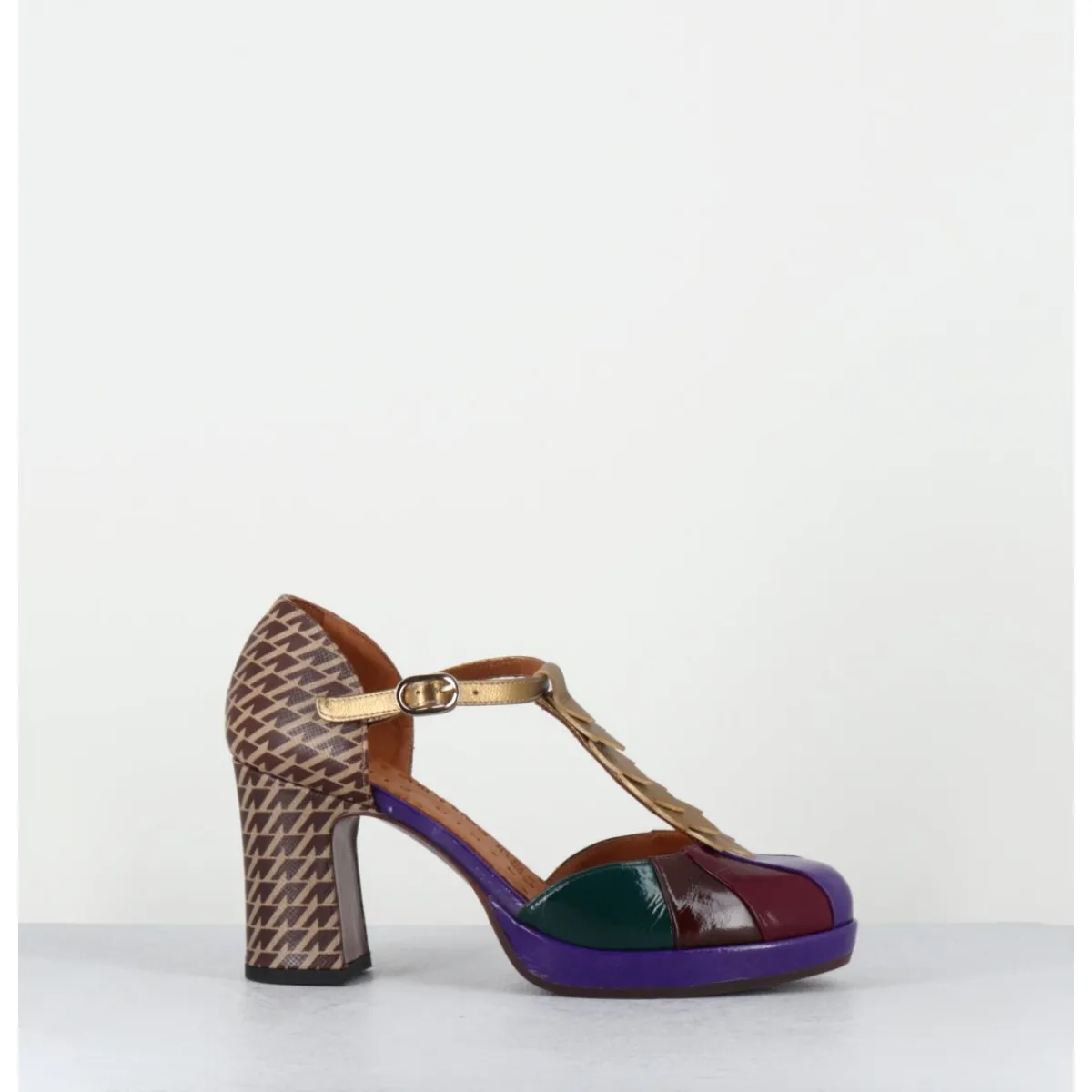 Chaussures^CHIE MIHARA Salomé à talon en cuir vernis & imprimé pied-de-poule - DAFABA45 SUCRE PURPLE