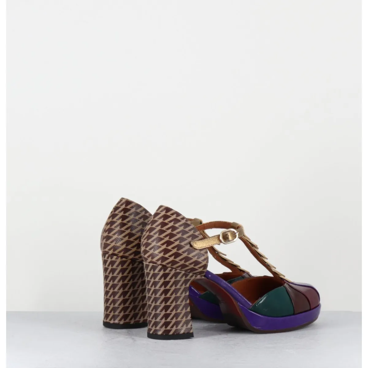 Chaussures^CHIE MIHARA Salomé à talon en cuir vernis & imprimé pied-de-poule - DAFABA45 SUCRE PURPLE