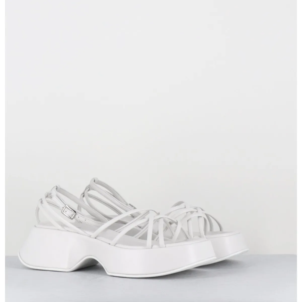 Plateformes^VIC MATIE Sandales à plateforme en cuir multi-brides - 1E1508D BONBON WHITE BLANC