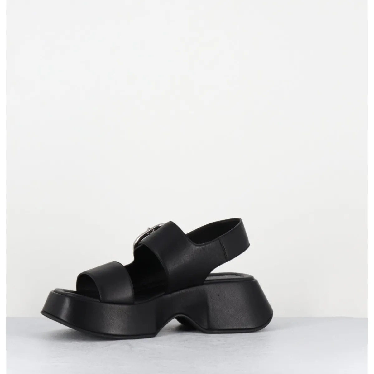 Plateformes^VIC MATIE Sandales à plateforme en cuir & boucle argent - 1E1500D TRAVEL BLACK NOIR
