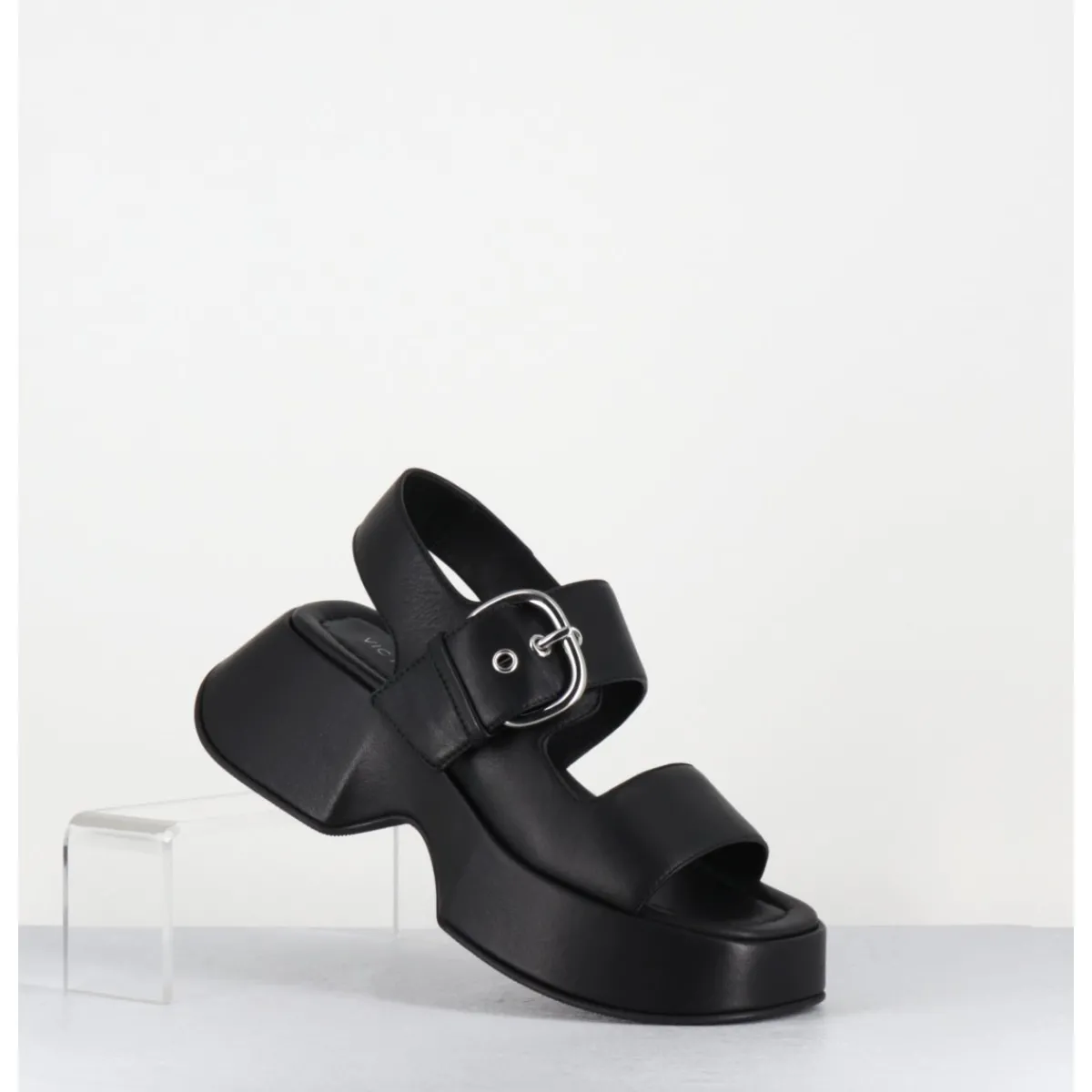 Plateformes^VIC MATIE Sandales à plateforme en cuir & boucle argent - 1E1500D TRAVEL BLACK NOIR