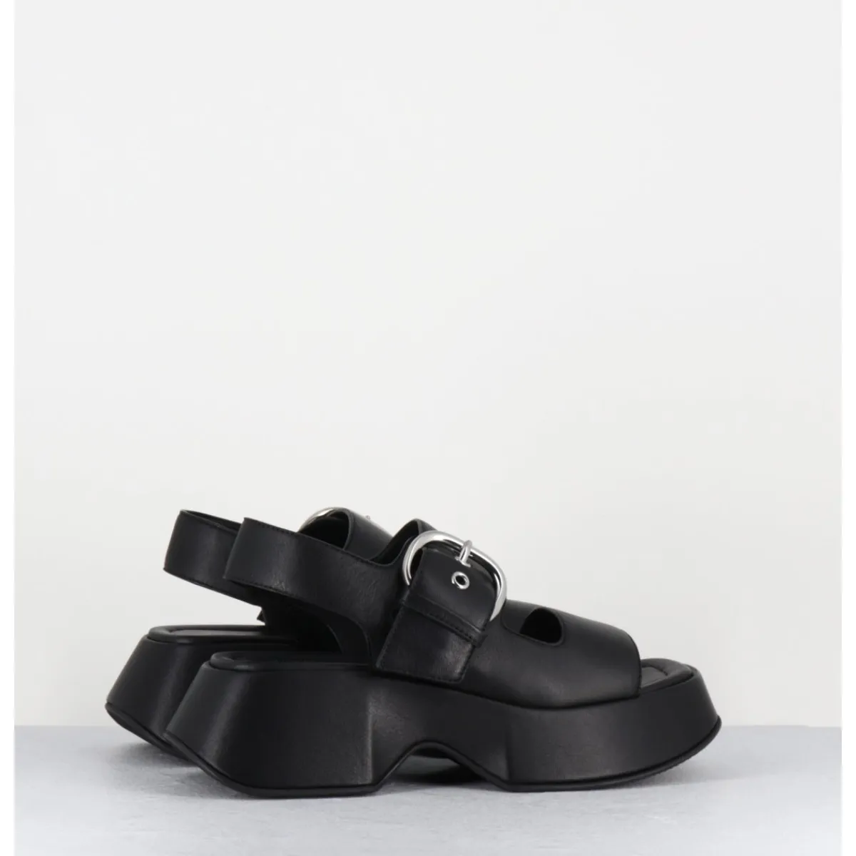 Plateformes^VIC MATIE Sandales à plateforme en cuir & boucle argent - 1E1500D TRAVEL BLACK NOIR