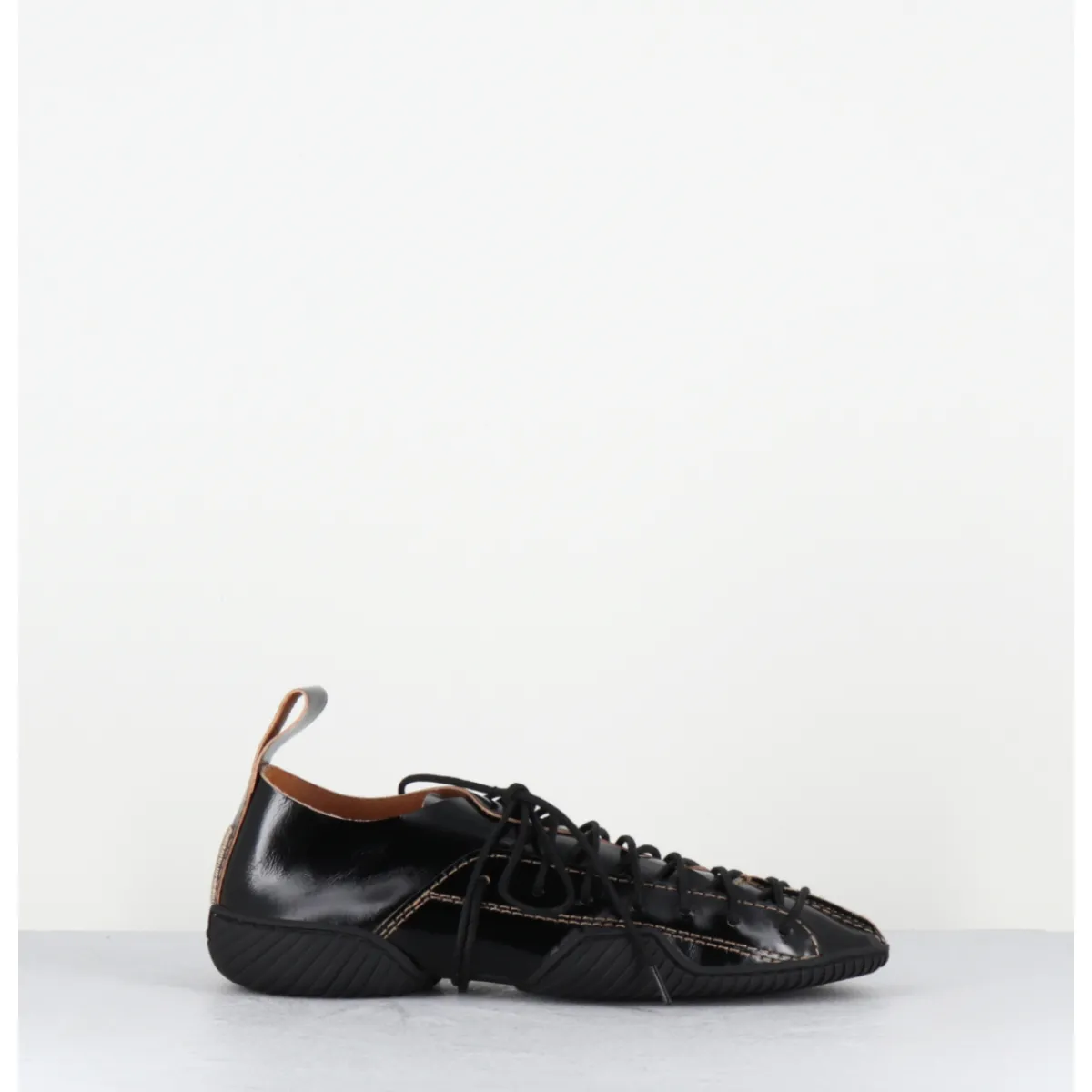 Chaussures | Ballerines^MIISTA Sneakers longs lacets cuir surpiqûres beiges - PRUDENCE BLACK LACE NOIR