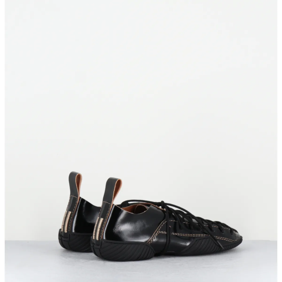 Chaussures | Ballerines^MIISTA Sneakers longs lacets cuir surpiqûres beiges - PRUDENCE BLACK LACE NOIR