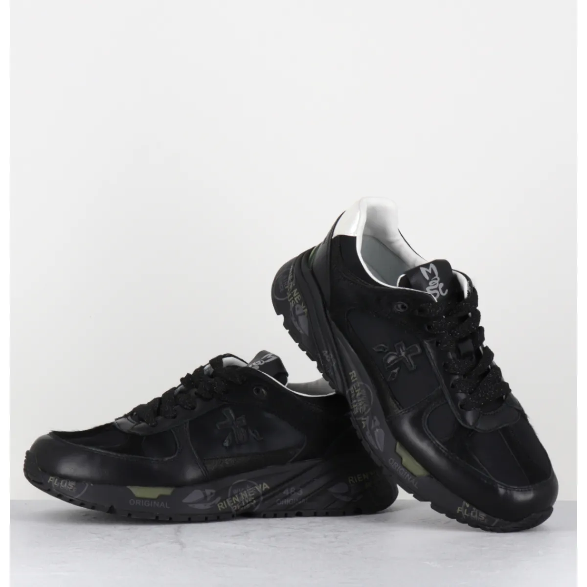 Sneakers^PREMIATA Sneakers 90s en cuir irisé & toile semelle épaisse - MASED 7066 NOIR
