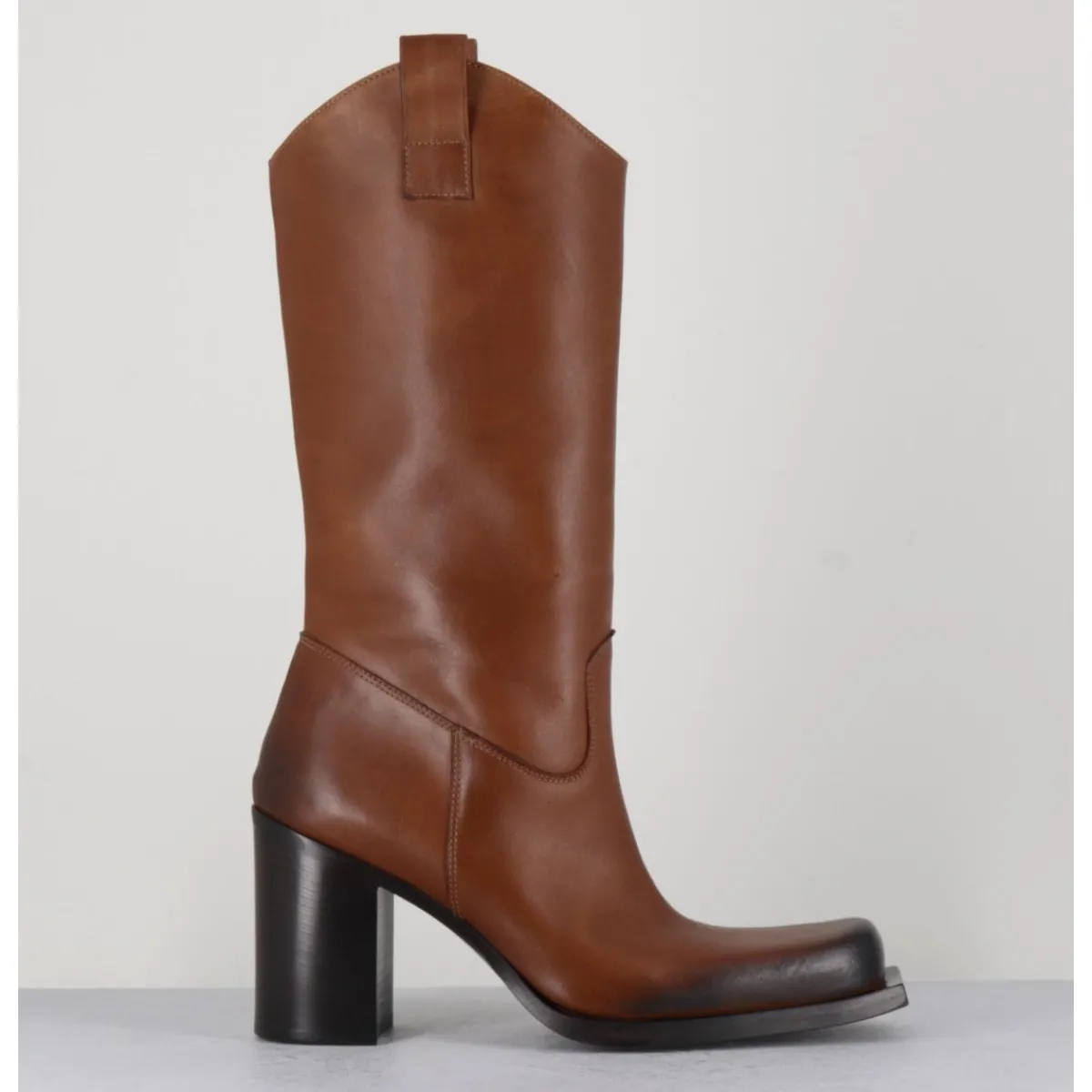 Bottes | Boots^ELENA IACHI Texan boots bout carré en cuir - E3656 SUGHERO CAMEL